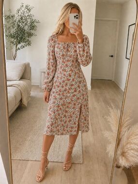 PrettyLittleThing | Dresses | Prettylittlething Dark Chocolate Floral  Flocked Detail Ruched Bodycon Dress | Poshmark